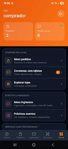 Tela de eventos e ingressos no aplicativo Encontre Aqui